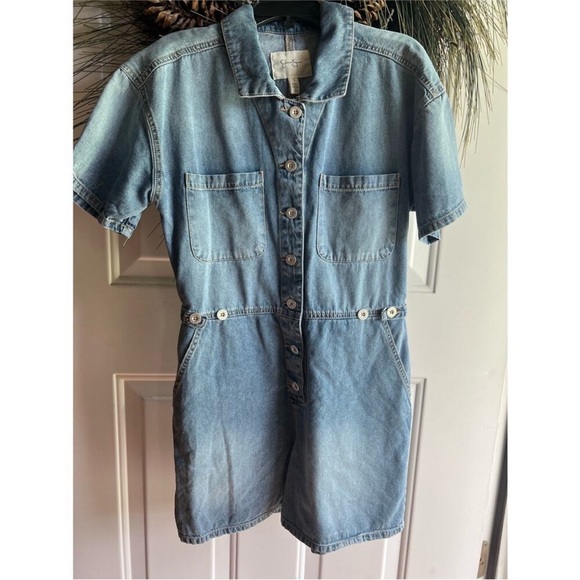 Jessica Simpson denim jean Christen romper shorts jumpsuit size small - Picture 2 of 14